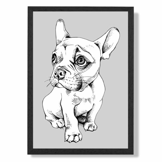 ARTZE Sketch French Bulldog on Light Grey Framed Print SIZE: A3 with Black Frame - Size: A4 - image 1
