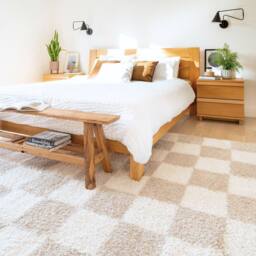 Kukoon Beige Shaggy Checkerboard Checked Living Room Area Rug - Size: 80 cm x 150 cm - thumbnail 2