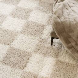 Kukoon Beige Shaggy Checkerboard Checked Living Room Area Rug - Size: 80 cm x 150 cm - thumbnail 6