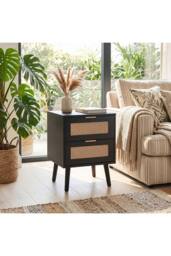 H&O Direct Set of 2 Dual-Drawer Bedside Tables Nightstands in Black - thumbnail 2