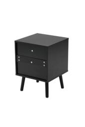 H&O Direct Set of 2 Dual-Drawer Bedside Tables Nightstands in Black - thumbnail 4