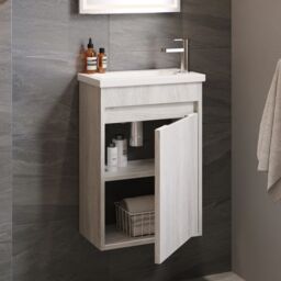 Banyetti Monda 390mm Wall Hung Cloakroom Vanity Unit - White Oak in Light Grey - thumbnail 2