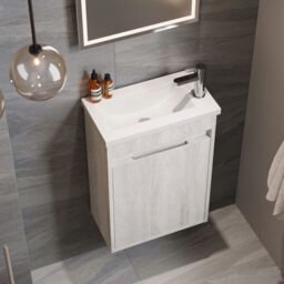 Banyetti Monda 390mm Wall Hung Cloakroom Vanity Unit - White Oak in Light Grey - thumbnail 3