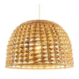 Happy Homewares Vintage Intricate Woven Lattice Light Toned Rattan Pendant Light Shade in Brown - thumbnail 2