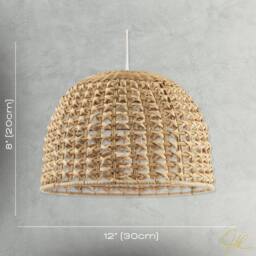Happy Homewares Vintage Intricate Woven Lattice Light Toned Rattan Pendant Light Shade in Brown - thumbnail 7