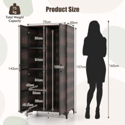 Costway PE Rattan Wardrobe 157 cm Wicker Armoire Closet w/ Hanging Rod in Brown - thumbnail 3