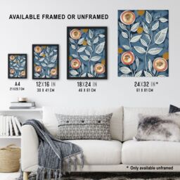 "Artery8 Folk Art Flower Line Patterns Blue Pink Painting Wall Art Print - Size: W24"" x H32""" - thumbnail 3