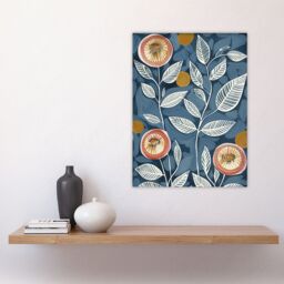 "Artery8 Folk Art Flower Line Patterns Blue Pink Painting Wall Art Print - Size: W24"" x H32""" - thumbnail 4