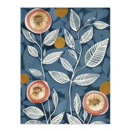 "Artery8 Folk Art Flower Line Patterns Blue Pink Painting Wall Art Print - Size: W24"" x H32""" - thumbnail 1
