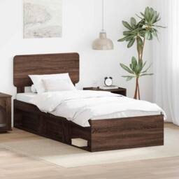 Berkfield Home Bed Frame with Headboard Brown Oak 75 x 190 cm Solid Pine Wood - thumbnail 1