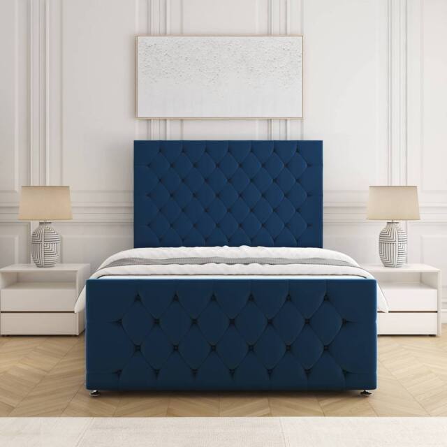 "BSSPOKE Maya Plush Divan Bed 54"" Headboard & Footboard Mattress & No Drawers in Blue - Size: Small Double" - image 1