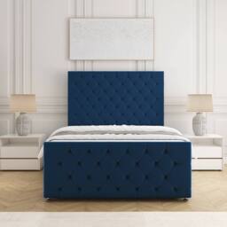 "BSSPOKE Maya Plush Divan Bed 54"" Headboard & Footboard Mattress & No Drawers in Blue - Size: Small Double" - thumbnail 1