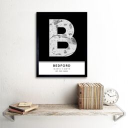 "Wee Blue Coo Wall Art Print Bedford England United Kingdom City Map Modern Typography Stylish Letter Framed Word in Black - Size: W12"" x H16""" - thumbnail 2