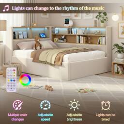 Matteo Daybed L-Shaped Storage Bed Frame with LED & USB - Beige Velvet - Size: Double - thumbnail 8