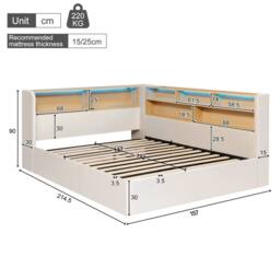Matteo Daybed L-Shaped Storage Bed Frame with LED & USB - Beige Velvet - Size: Double - thumbnail 6