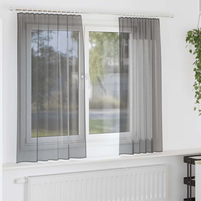Berkfield Home Voile Curtains with Rod Pockets 2 pcs Dark Grey - image 1