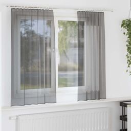 Berkfield Home Voile Curtains with Rod Pockets 2 pcs Dark Grey - thumbnail 1
