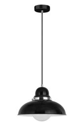 Orsina White Finish Pendant Light With Chrome Detail, Streamlined Hanging Lamp, Glossy Urban Ceiling Fixture in Black