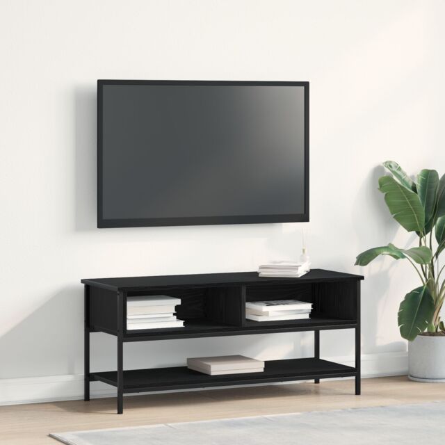 Berkfield Home TV Cabinet Black Oak 100x35x45 cm Engineered Wood & Steel - Size: 100 x 35 x 45 cm - image 1