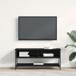 Berkfield Home TV Cabinet Black Oak 100x35x45 cm Engineered Wood & Steel - Size: 100 x 35 x 45 cm - thumbnail 4
