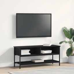 Berkfield Home TV Cabinet Black Oak 100x35x45 cm Engineered Wood & Steel - Size: 100 x 35 x 45 cm