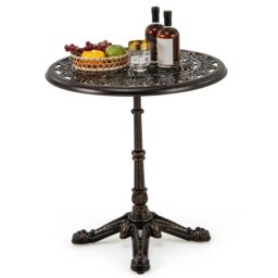 Gymax 68CM Round Cast Aluminum Patio Bistro Table Accent Table in Dark Brown - thumbnail 2