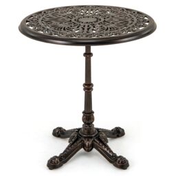 Gymax 68CM Round Cast Aluminum Patio Bistro Table Accent Table in Dark Brown - thumbnail 1
