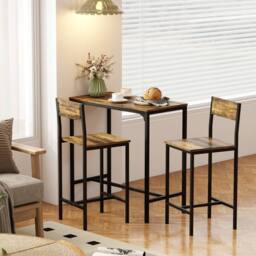KORVIXA 3-Piece Bar Table & Stools Set Rustic Brown - Size: 0.6m2 - thumbnail 5