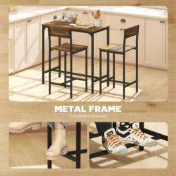 KORVIXA 3-Piece Bar Table & Stools Set Rustic Brown - Size: 0.6m2 - thumbnail 3
