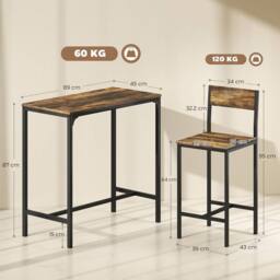 KORVIXA 3-Piece Bar Table & Stools Set Rustic Brown - Size: 0.6m2 - thumbnail 2