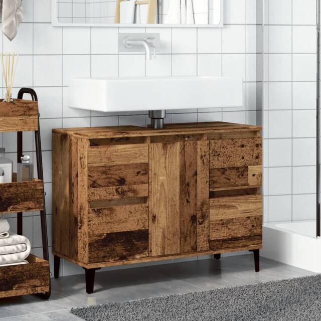 Berkfield Home Sink Cabinet Old Wood 80x33x60 cm Engineered Wood in Brown - Size: 80 x 33 x 60 cm - image 1