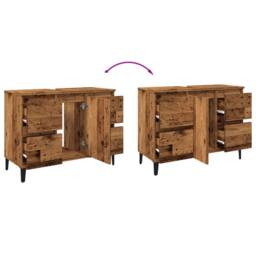 Berkfield Home Sink Cabinet Old Wood 80x33x60 cm Engineered Wood in Brown - Size: 80 x 33 x 60 cm - thumbnail 8