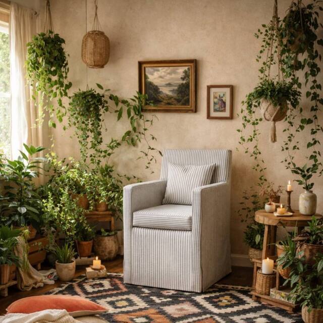 Wyld Haus Isabella Grey & White Stripe Upholstered Armchair - image 1