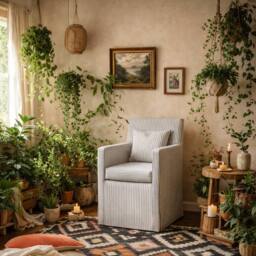 Wyld Haus Isabella Grey & White Stripe Upholstered Armchair