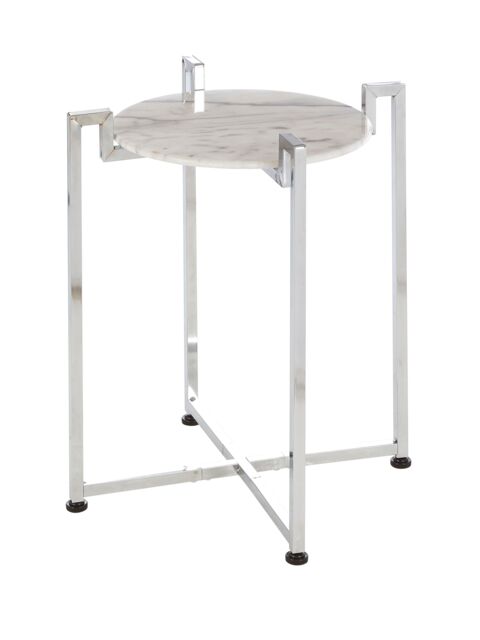 Orsina Elegant White Marble Side Table With Chrome Base, Durable Side Table By Couch, Versatile Small Lounge Table - image 1