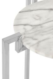Orsina Elegant White Marble Side Table With Chrome Base, Durable Side Table By Couch, Versatile Small Lounge Table - thumbnail 3