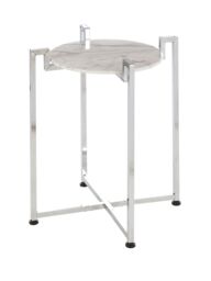 Orsina Elegant White Marble Side Table With Chrome Base, Durable Side Table By Couch, Versatile Small Lounge Table - thumbnail 1