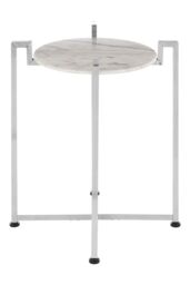 Orsina Elegant White Marble Side Table With Chrome Base, Durable Side Table By Couch, Versatile Small Lounge Table - thumbnail 2