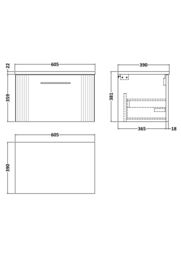 Balterley 1 Drawer Wall Hung Vanity Unit Grey Laminate Worktop, Grey 600mm - thumbnail 7