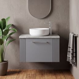 Balterley 1 Drawer Wall Hung Vanity Unit Grey Laminate Worktop, Grey 600mm - thumbnail 8