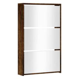 Berkfield Home Shoe Cabinet with Mirror 3-Layer Smoked Oak 63x17x102.5 cm in Brown - thumbnail 3