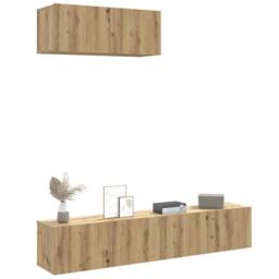Berkfield Home Classic 3 Piece TV Cabinet Set Wall-mounted Artisan Oak Engineere in Brown - thumbnail 2