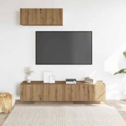 Berkfield Home Classic 3 Piece TV Cabinet Set Wall-mounted Artisan Oak Engineere in Brown - thumbnail 1
