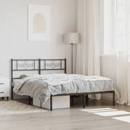 Berkfield Home Metal Bed Frame with Headboard Black 135x190 cm Double - thumbnail 1