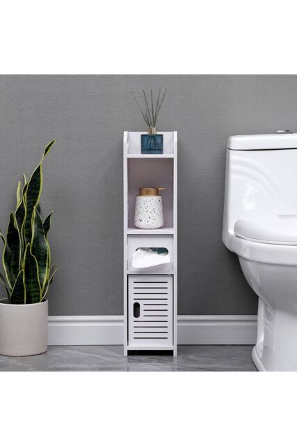 Living and Home Freestanding Wooden Small Slim Bathroom Cabinet in White