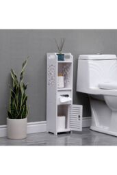 Living and Home Freestanding Wooden Small Slim Bathroom Cabinet in White - thumbnail 2