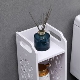 Living and Home Freestanding Wooden Small Slim Bathroom Cabinet in White - thumbnail 3
