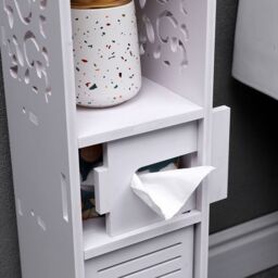 Living and Home Freestanding Wooden Small Slim Bathroom Cabinet in White - thumbnail 4