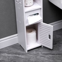 Living and Home Freestanding Wooden Small Slim Bathroom Cabinet in White - thumbnail 5