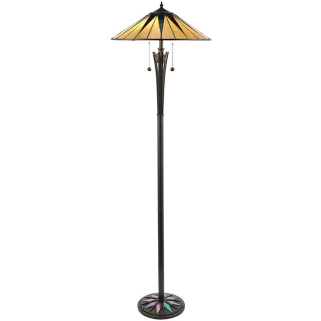 Loops 1.5m Tiffany Twin Floor Lamp Black & Multi Colour Stained Glass Shade i00009 - image 1